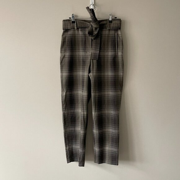 Wilfred Jallade Plaid Print High Rise Belted Straight Leg Casual Pants Gray 8 - Picture 2 of 8